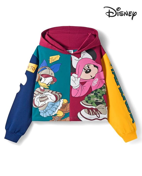 Pine Kids Disney Terry Knit Full Sleeves Hooded Sweatshirt With Minnie & Friends Graphics - Multicolor