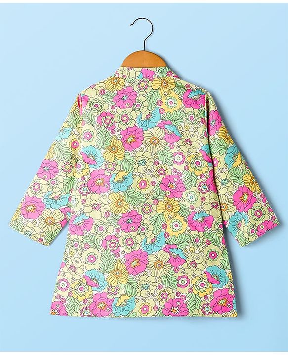 Babyhug Woven Full Sleeves Cambric Floral Printed Kurta Dhoti Set - Multicolor