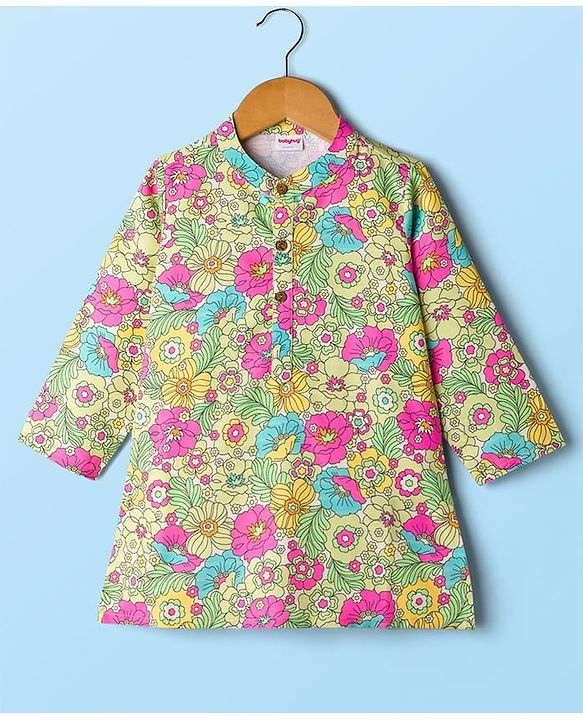 Babyhug Woven Full Sleeves Cambric Floral Printed Kurta Dhoti Set - Multicolor