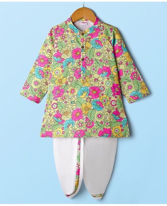 Babyhug Woven Full Sleeves Cambric Floral Printed Kurta Dhoti Set - Multicolor