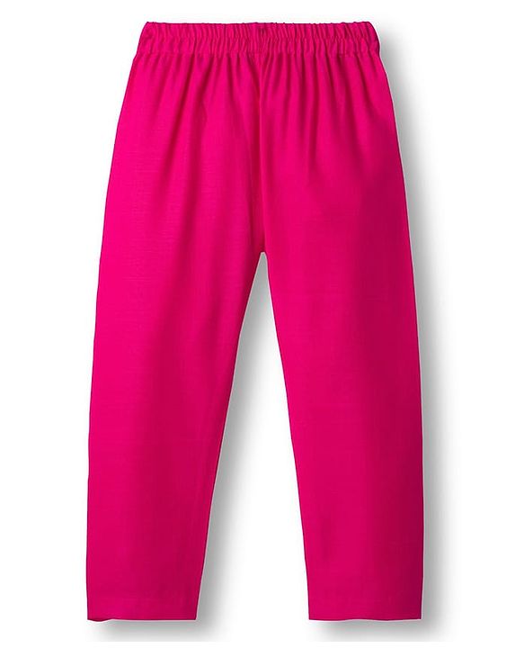 Babyhug Cambric Full Sleeves Kurta Pajama Set with Jacket & Floral Print - Fuchsia
