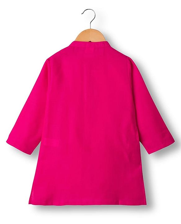 Babyhug Cambric Full Sleeves Kurta Pajama Set with Jacket & Floral Print - Fuchsia