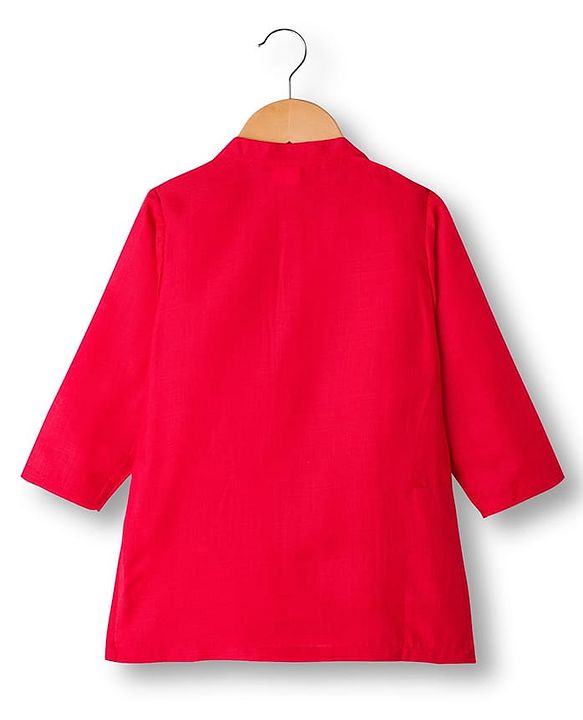 Babyhug Cambric Full Sleeves Kurta Pajama Set with Jacket Embroidery & Sequin Detailing - Red
