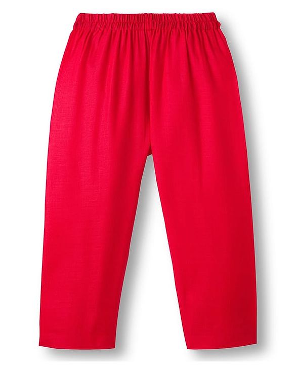 Babyhug Cambric Full Sleeves Kurta Pajama Set with Jacket Embroidery & Sequin Detailing - Red