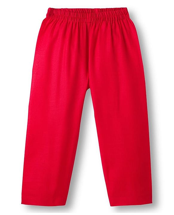 Babyhug Cambric Full Sleeves Kurta Pajama Set with Jacket Embroidery & Sequin Detailing - Red