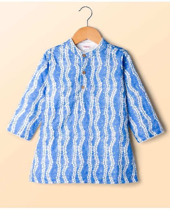 Babyhug Woven Full Sleeves Kurta Pajama Set with Hakkoba Embroidery & Sequin Detailing - Blue