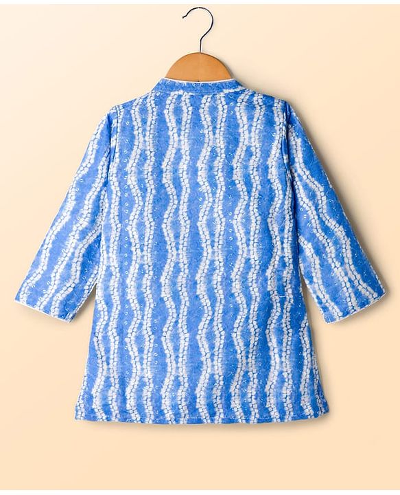 Babyhug Woven Full Sleeves Kurta Pajama Set with Hakkoba Embroidery & Sequin Detailing - Blue