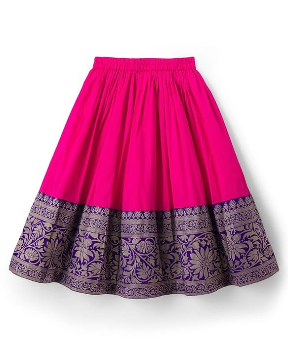 Babyhug Brocade Woven Half Puffed Sleeves Pattu Pavda Lehenga Set with Dupatta & Embroidery - Purple & Fuchsia