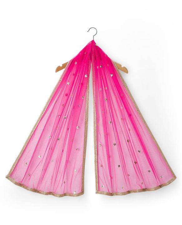 Babyhug Brocade Woven Half Puffed Sleeves Pattu Pavda Lehenga Set with Dupatta & Embroidery - Purple & Fuchsia