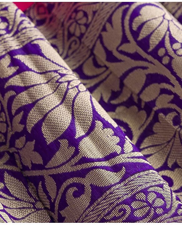 Babyhug Brocade Woven Half Puffed Sleeves Pattu Pavda Lehenga Set with Dupatta & Embroidery - Purple & Fuchsia