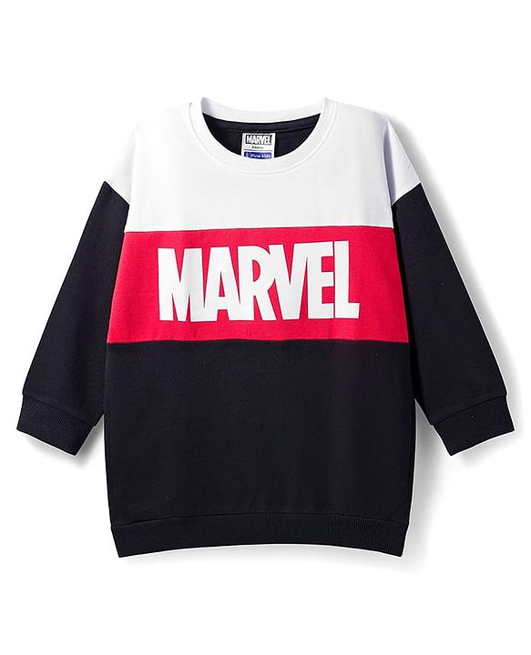 Pine Kids Marvel Terry Knit Oversize Drop Shoulder Full Sleeves T-Shirt and Joggers Set with Avengers Graphics - Black