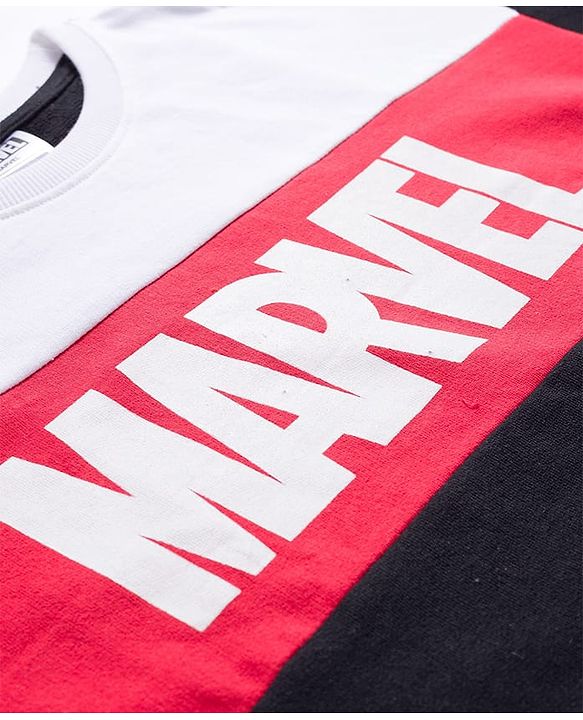 Pine Kids Marvel Terry Knit Oversize Drop Shoulder Full Sleeves T-Shirt and Joggers Set with Avengers Graphics - Black