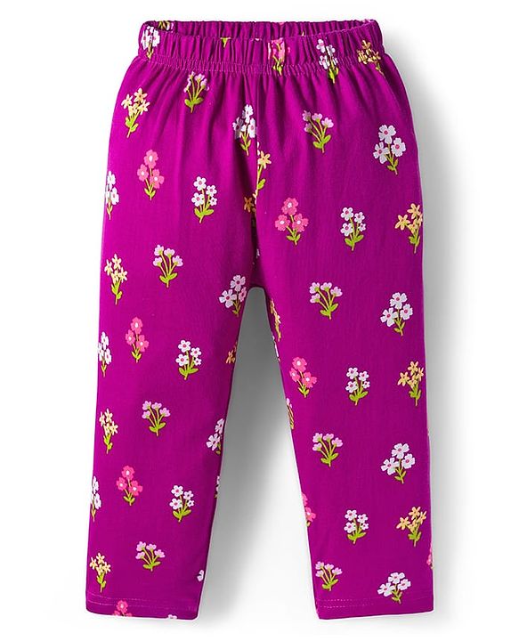 Babyhug Cotton Knit Full Sleeves Co-ords Night Suit With Floral Print - Purple