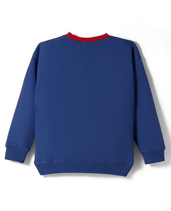 Pine Kids Marvel Terry Knit Drop Shoulder Full Sleeves Sweatshirt With Spider-Man Graphics & Badge Detailing - Blue & Red