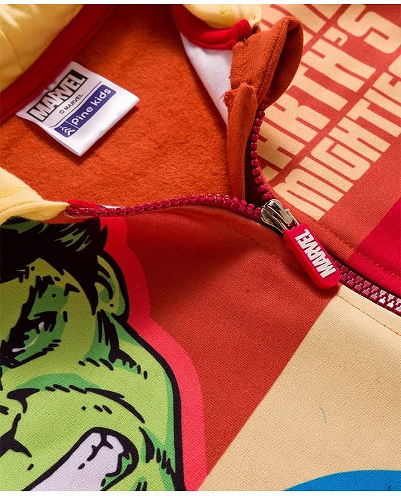 Pine Kids Marvel Fleece Knit Full Sleeves Hooded Sweatjacket With Avengers Graphics - Rust Orange