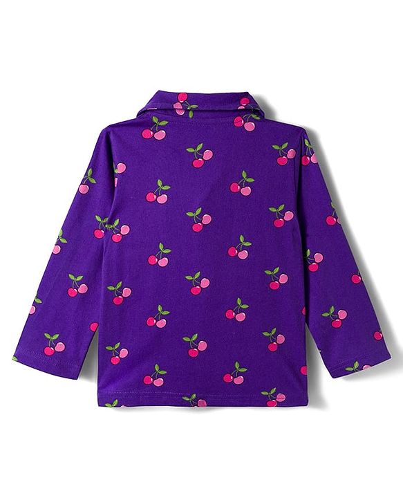 Babyhug Cotton Knit Full Sleeves Co-ords Night Suit With Tropical Theme Print - Violet