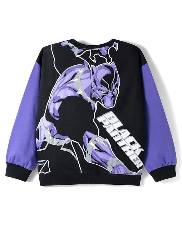 Pine Kids Marvel Terry Knit Full Sleeves Sweatshirt with Front & Back Black Panther Graphic - Black