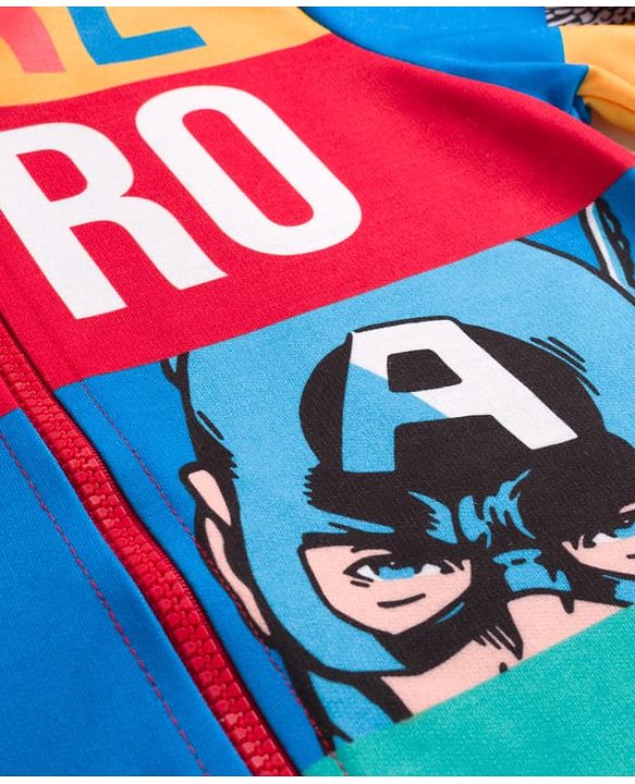 Pine Kids Marvel Terry Knit Full Sleeves Hooded Sweatjacket with Avengers Graphics - Multicolor