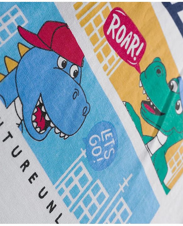 Babyhug 100% Cotton Knit Full Sleeves T-Shirt with Dino & Explore Text Print - White