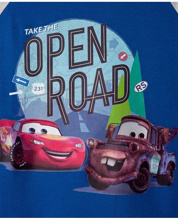 Pine Kids Disney Terry Knit Full Raglan Sleeves Sweatshirt with Cars Graphics - Blue & Grey