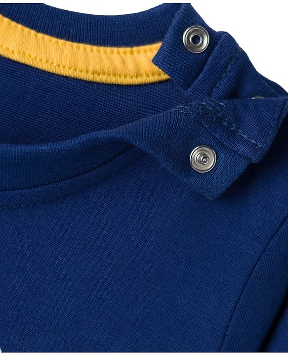 Babyhug 100% Cotton Knit  Full Sleeves T-Shirt with Stay Cool & Dino Print - Navy Blue