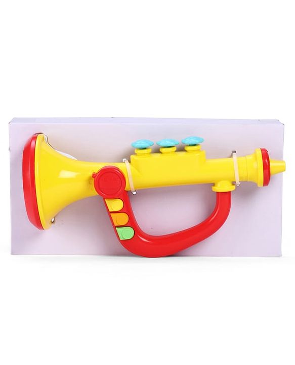 Babyhug Interactive Musical Trumpet Toy with Flashing Lights & Music - Red & Yellow| Learning Toy for Toddlers| Battery Operated | BIS Certified| Toy for 12+ Months Boys & Girls| Gifting Option