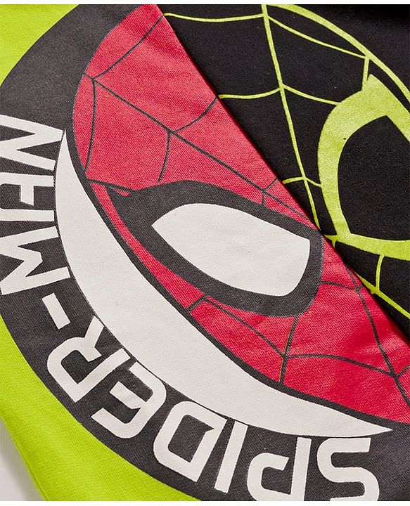 Pine Kids Marvel Terry Knit Drop Shoulder Full Sleeves Cut & Sew Sweatshirt With Spider-Man Graphics - Green & Black