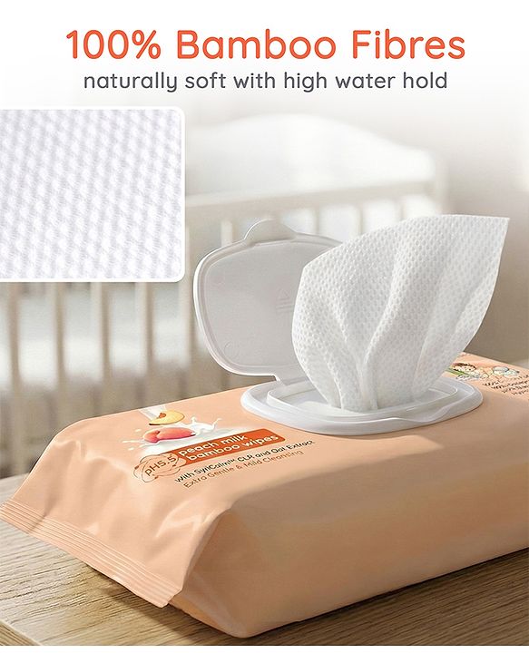 Babyhug Pro Sensitive pH 5.5 Peach Milk Bamboo Wipes - 72 Wipes