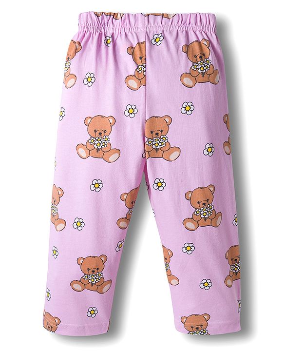 Babyhug Cotton Knit Full Sleeves Co-ords Night Suit With Bear Print - Pink
