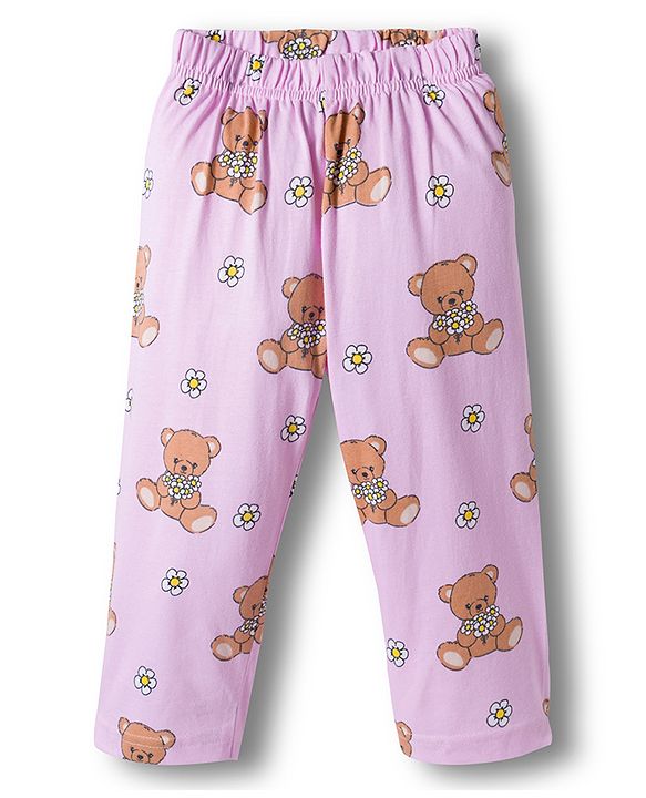 Babyhug Cotton Knit Full Sleeves Co-ords Night Suit With Bear Print - Pink