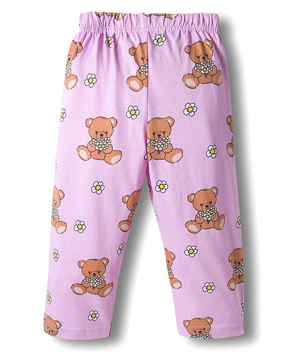 Babyhug Cotton Knit Full Sleeves Co-ords Night Suit With Bear Print - Pink