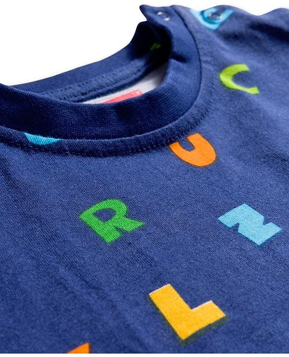 Babyhug Cotton Knit Full Sleeves Co-ords Night Suit With Alphabets Print - Navy Blue