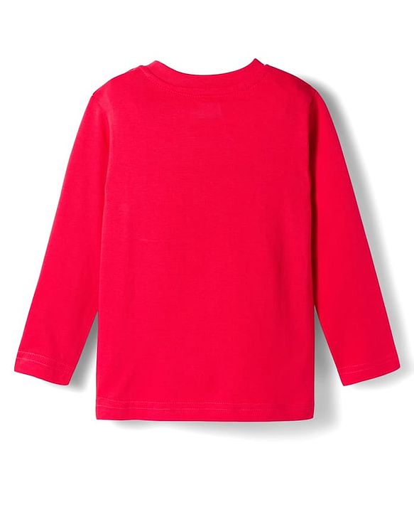 Babyhug 100% Cotton Knit Full Sleeves T-Shirt with Lets Go Text & Teddy Print - Red