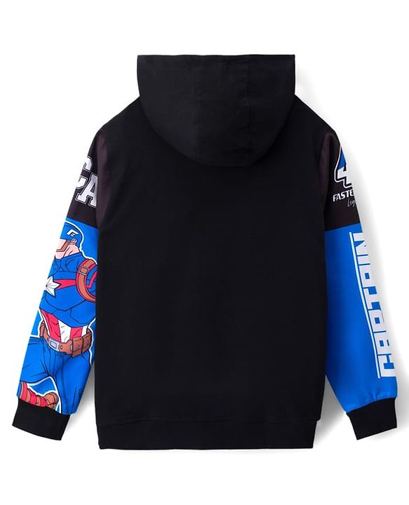 Pine Kids Marvel Terry Knit Full Sleeves Hooded Sweatjacket with Avengers Graphics & Badge Detailing - Blue