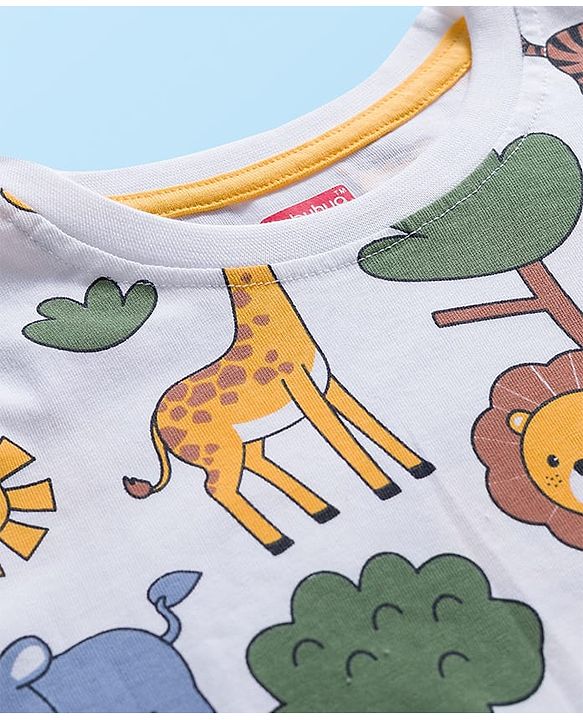 Babyhug 100% Cotton Knit Full Sleeves T-Shirt with Animal Print - White