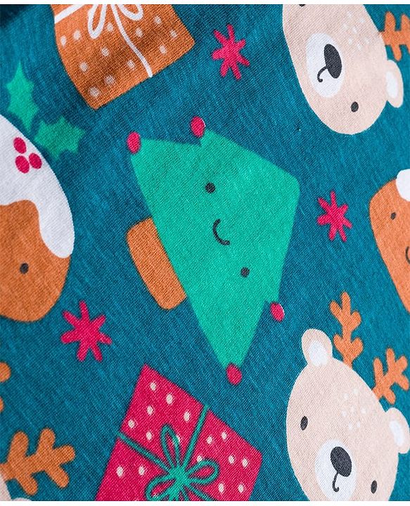 Babyhug 100% Cotton Knit Full Sleeves Co-ords Night Suit With Animal Print - Teal Blue
