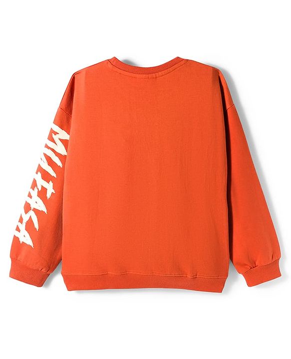 Pine Kids Disney Terry Knit Full Sleeves Drop Shoulder Full Sleeves Oversized Pullover Sweatshirt with Lion King Graphics - Brown