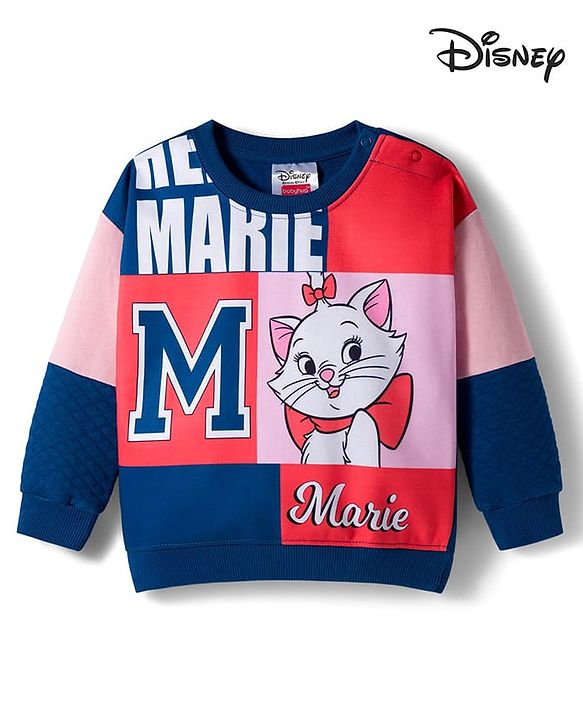 Babyhug Disney Terry Knit Drop Shoulder Full Sleeves Sweatshirt With Marie Graphics - Multicolor
