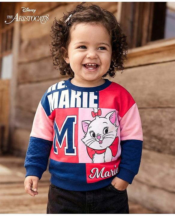 Babyhug Disney Terry Knit Drop Shoulder Full Sleeves Sweatshirt With Marie Graphics - Multicolor