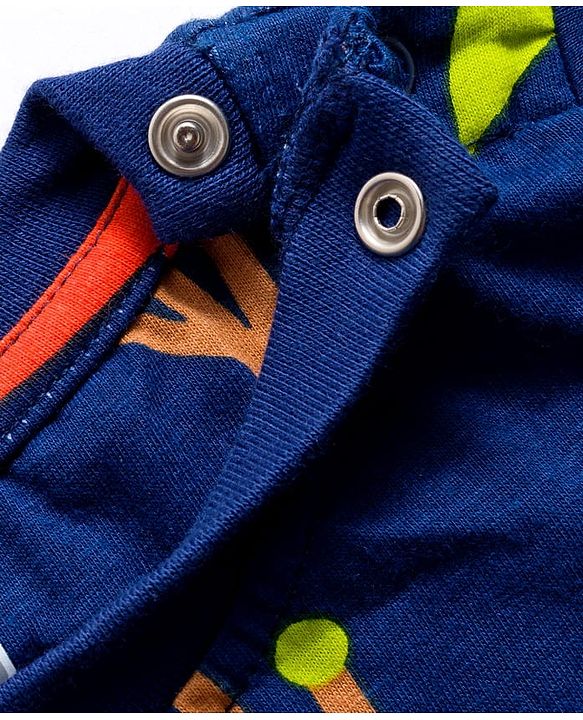 Babyhug Cotton Knit Full Sleeves Co-ord Night Suit With Fox Print - Navy Blue