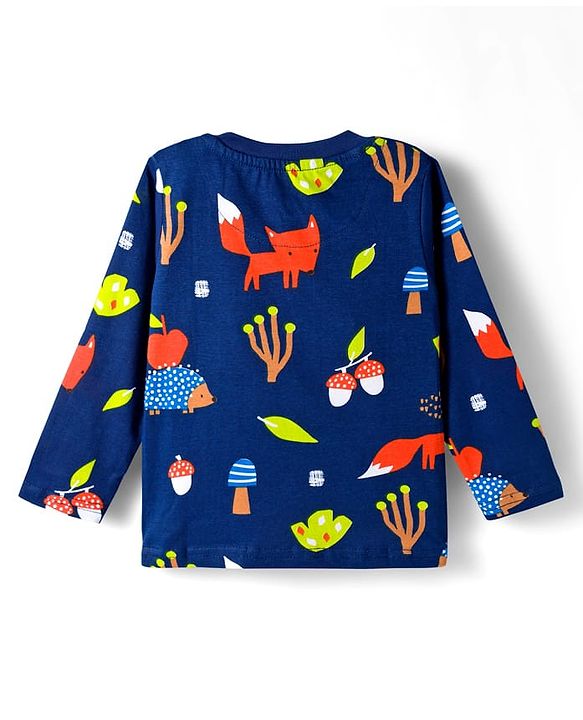 Babyhug Cotton Knit Full Sleeves Co-ord Night Suit With Fox Print - Navy Blue