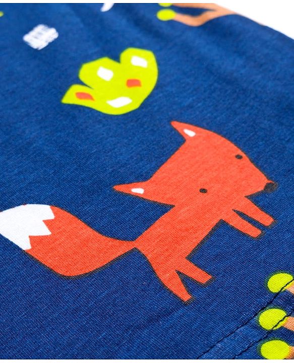Babyhug Cotton Knit Full Sleeves Co-ord Night Suit With Fox Print - Navy Blue