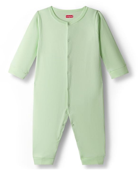 Babyhug 100% Cotton Interlock Knit Full Sleeves Solid Colour Romper - Green