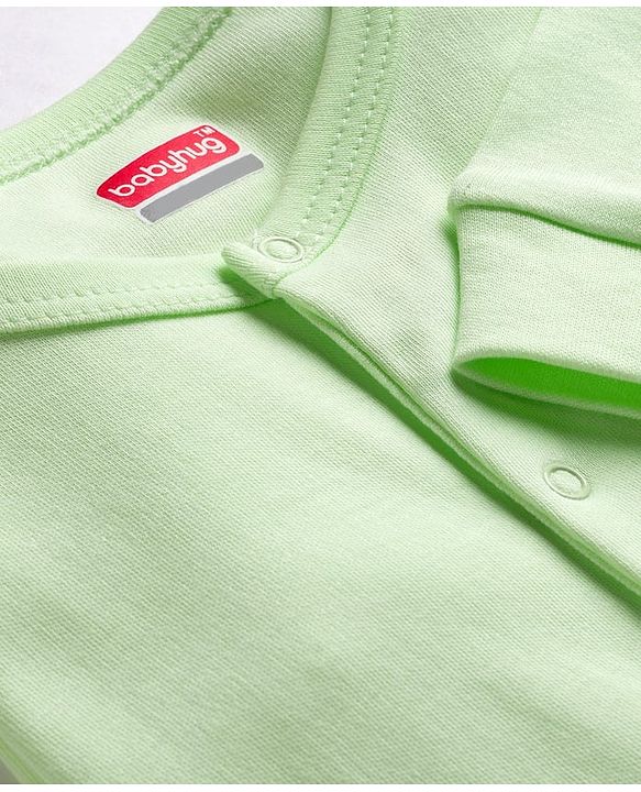 Babyhug 100% Cotton Interlock Knit Full Sleeves Solid Colour Romper - Green