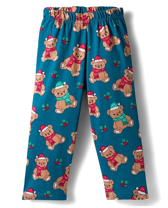 Babyhug Cotton Knit Full Sleeves Co-ord Night Suit With Teddy Bear Print - Blue