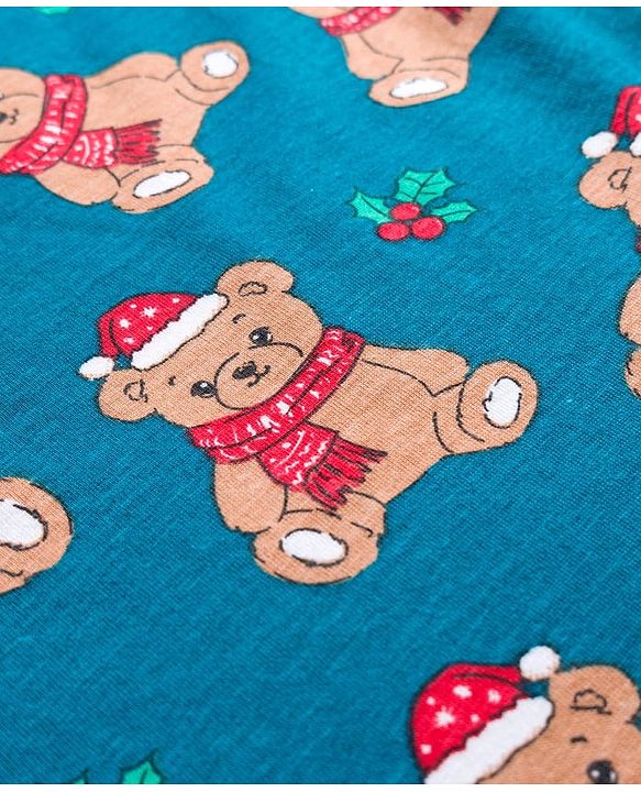 Babyhug Cotton Knit Full Sleeves Co-ord Night Suit With Teddy Bear Print - Blue