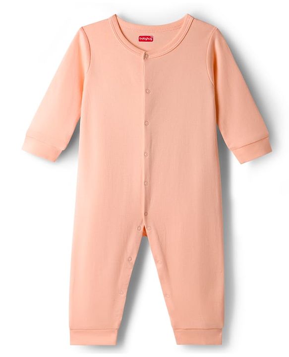 Babyhug 100% Cotton Interlock Knit Full Sleeves Solid Colour Romper - Orange