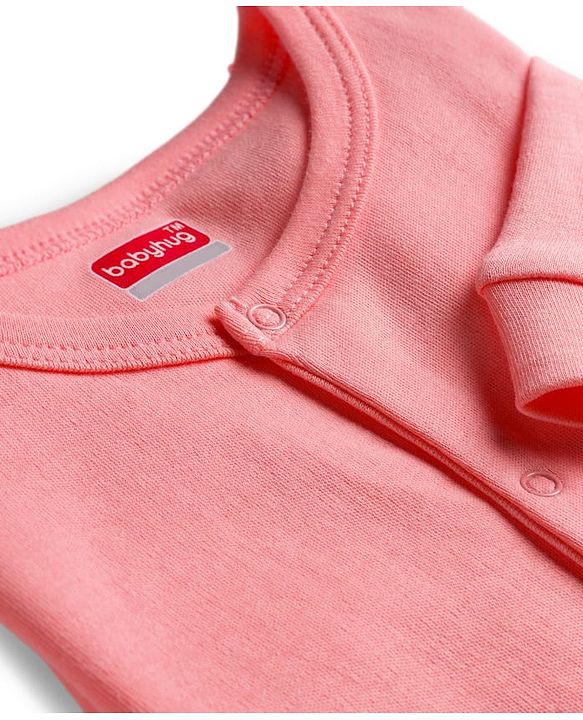 Babyhug 100% Cotton Knit Full Sleeves Solid Color Romper - Pink