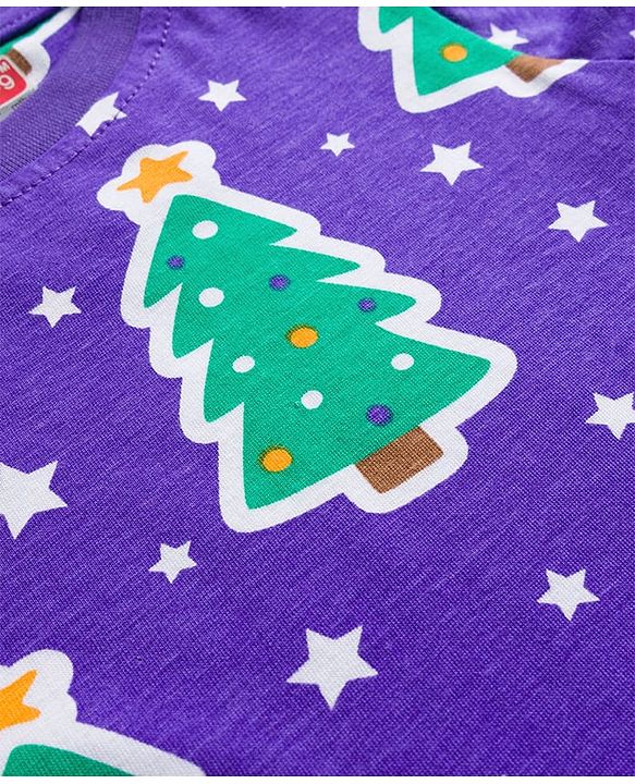 Babyhug Cotton Knit Full Sleeves Co-ords Night Suit with Christmas Print - Purple