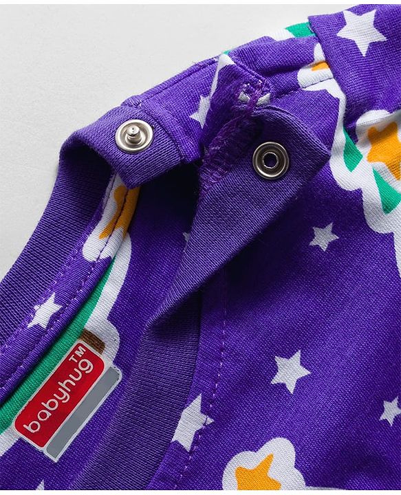 Babyhug Cotton Knit Full Sleeves Co-ords Night Suit with Christmas Print - Purple